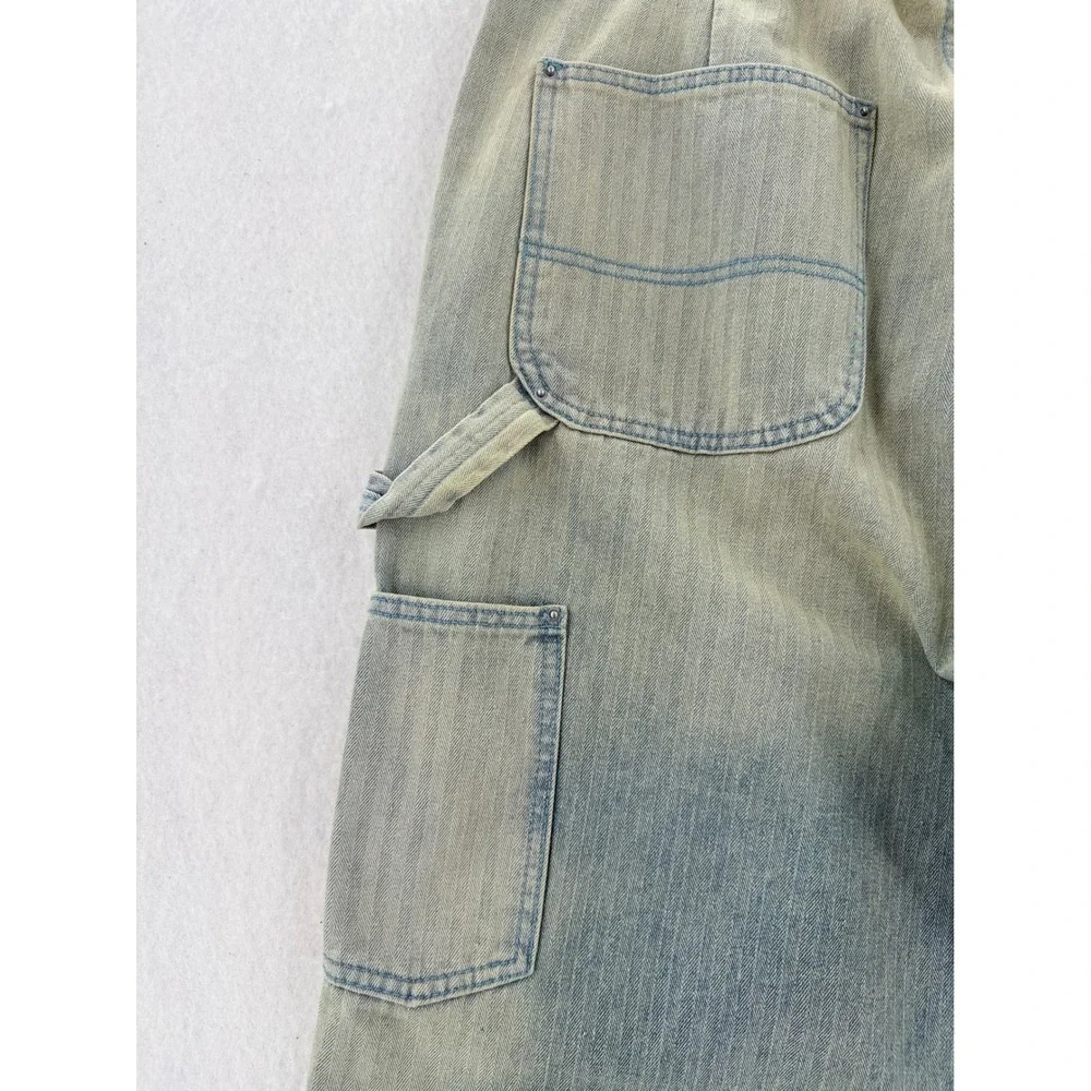 mnml - Carpenter Pants Paint Splatter Distressed Herringbone - Blue - 34 - Mens
